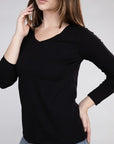 Zenana Cotton V-Neck Long Sleeve T-Shirt