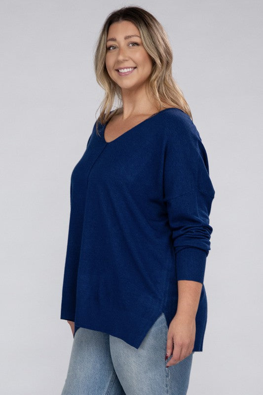 ZENANA Plus Garment Dyed Front Seam Sweater