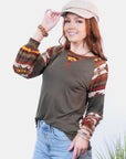 Celeste Full Size Geometric Round Neck Long Sleeve Top