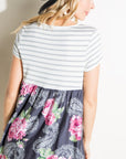 e Luna Striped Floral Print Mixed Top