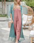 Davi & Dani Solid Long Cardigan With Fringe