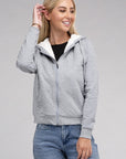 Fuzzy Trim Zip-Up Crop Hoodie