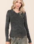 Mittoshop Mineral Wash Fitted Long Sleeve Rib Knit Top