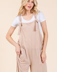 BOMBOM Knot Straps Wide Leg Ribbed Overalls with Pockets