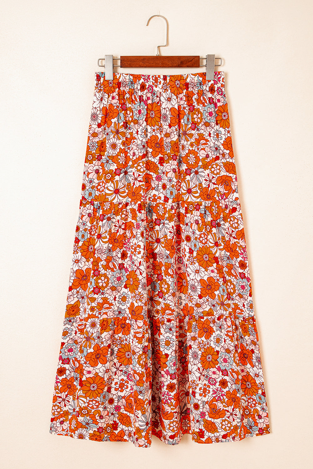 Boho Floral Tiered Maxi Skirt Split