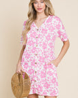 BOMBOM Floral Button Down Mini Dress