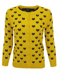 Round Neck Cat Patterned Cardigan Sweater