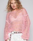 POL Side Slit Openwork Long Sleeve Knit Cover Up