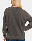 Zenana Washed Round Neck Dropped Shoulder Sweatshirt