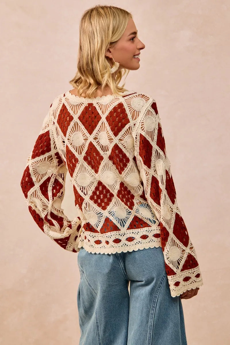 BiBi Diamond Crochet Knit Top