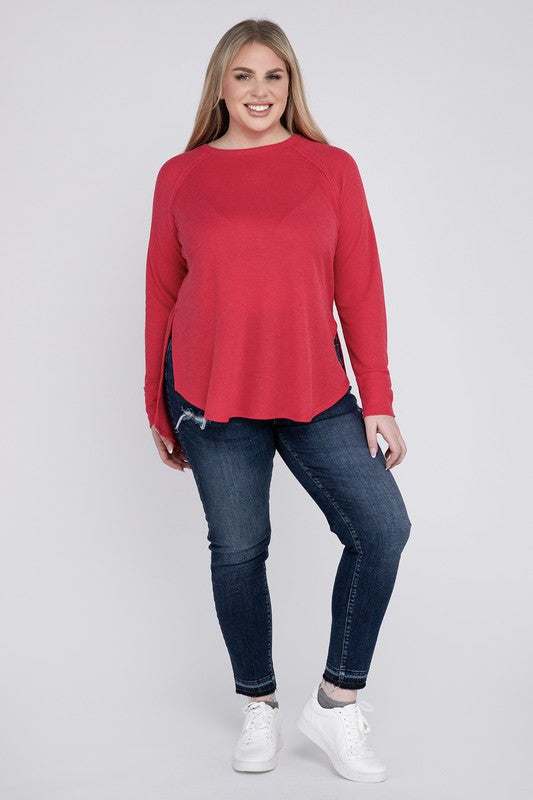 ZENANA Plus Melange Baby Waffle Long Sleeve Top