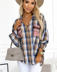 Women Plaid Pattern Asymmetric Buttons Shirt