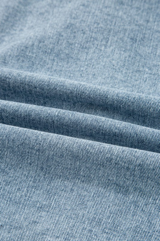 Solid Denim Scallop Collar Patch Pocket Buttoned Jacket