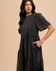 Annie Wear Mineral Washed Round Neck Short Sleeve Denim Dress