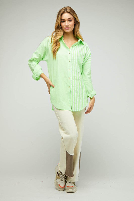 Davi &amp; Dani Stripe Button Down Long Sleeve Shirt - Online Only