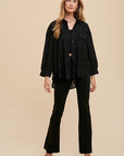 Annie Wear Openwork Button Down Drop Shoulder Shirt