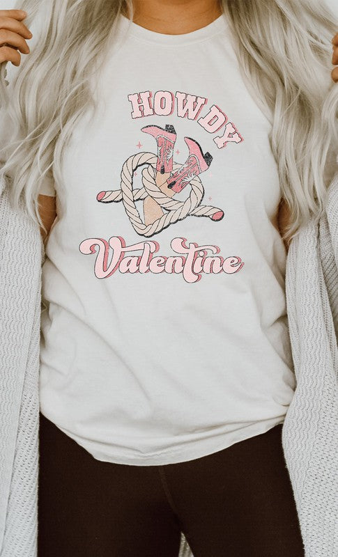 Howdy Valentine Cowboy Boots Graphic Tee