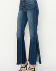 RISEN Full Size High Rise Side Shadow Seam Detail Slit Flare Jeans