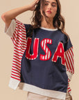 BiBi USA Letter Patchwork Contrast Short Sleeve T-Shirt