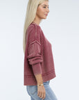 ZENANA Washed Side Slit Oversized Cropped Sweater