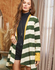 Jade By Jane Open Front Striped Draped Cardigan