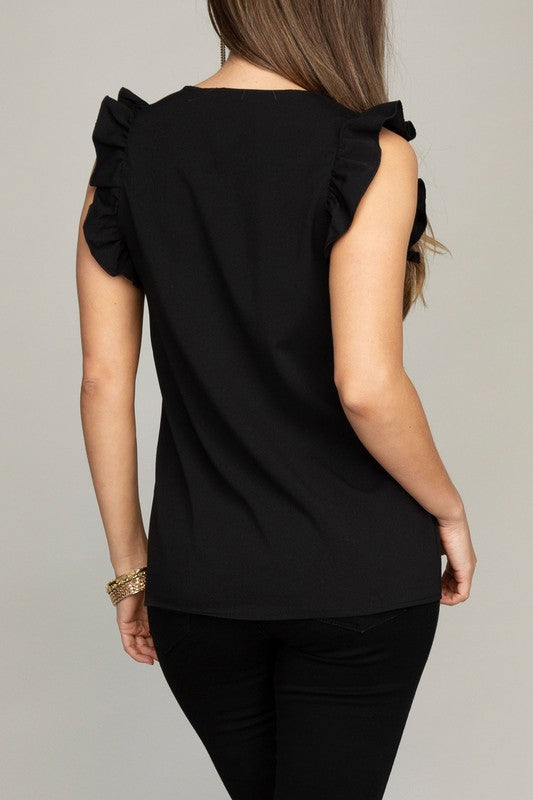 V-Neck Ruffle Sleeve Tee