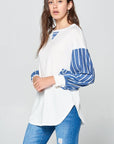 Super Lady Full Size French Terry Striped Long Sleeve Top