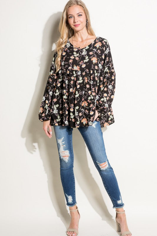 e Luna Floral Woven Baby Doll Top