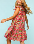 Haptics Full Size Ruffled Printed Dress with Side Pockets