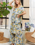 ADORA Layered Floral Off-Shoulder Short Sleeve Maxi Dress