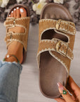 Azaria Buckle Faux Suede Slippers