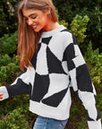 Davi & Dani Multi Geo Checker Pullover Knit Sweater Top