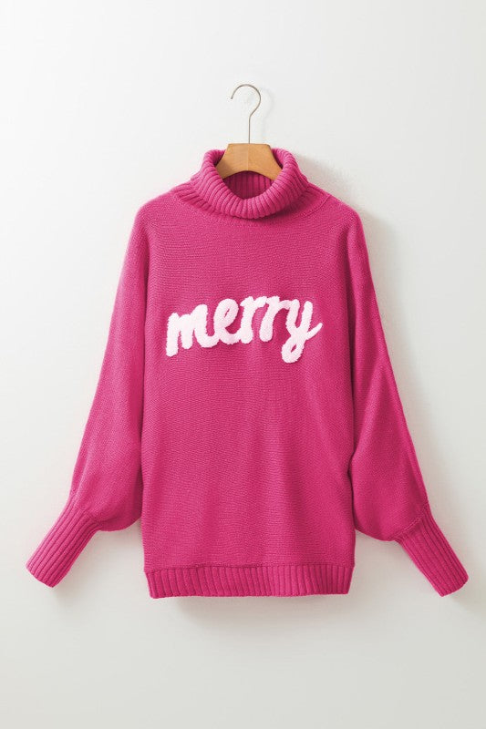 Christmas Merry Embroidered Turtleneck Sweater