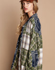 POL Patchwork Plaid Button Up Shirt