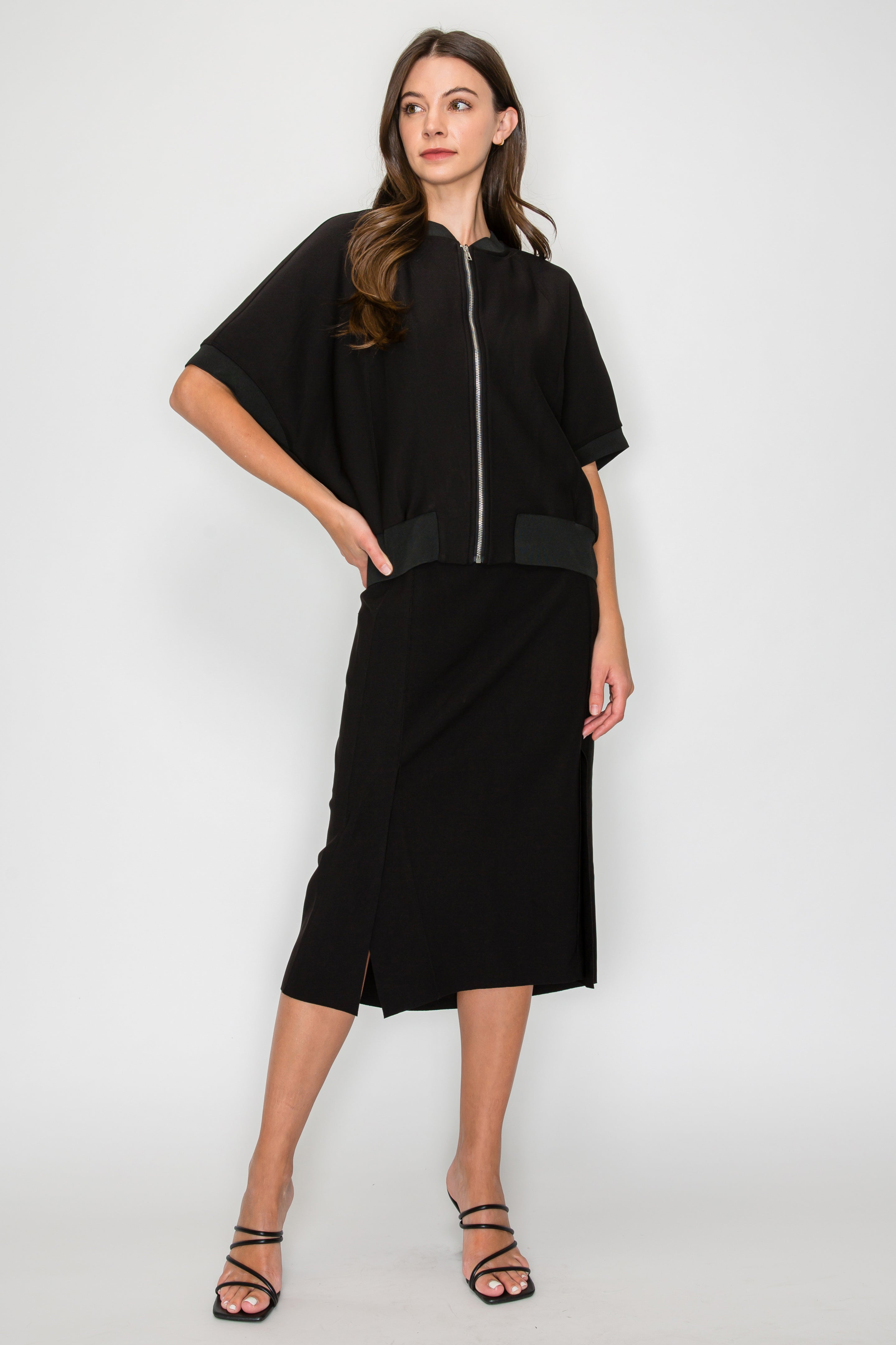 JOH | Katy Stretch Knit Crepe Zipper Jacket