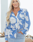 Floral Button-Up Pleated Puff Sleeve Shirt