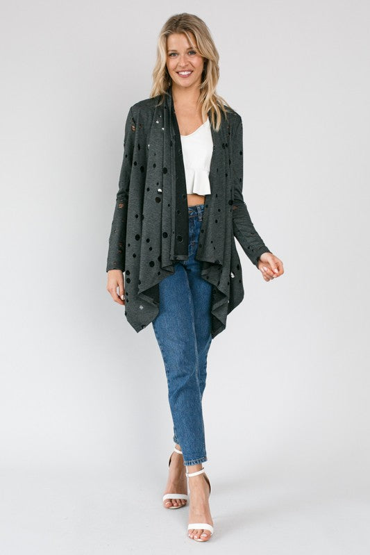 e Luna Distressed Cascade Cardigan