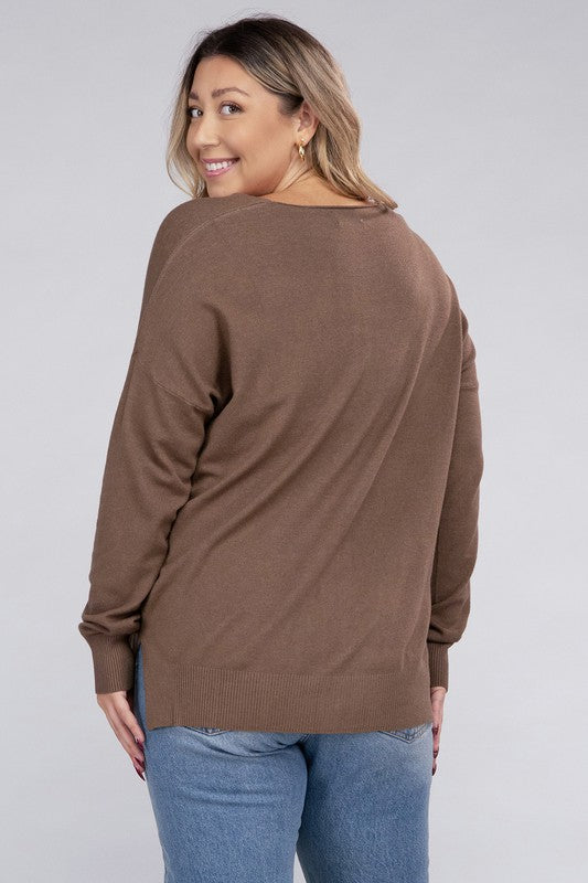 ZENANA Plus Garment Dyed Front Seam Sweater