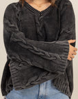 HYFVE Cable Knit V-Neck Dropped Shoulder Oversized Sweater