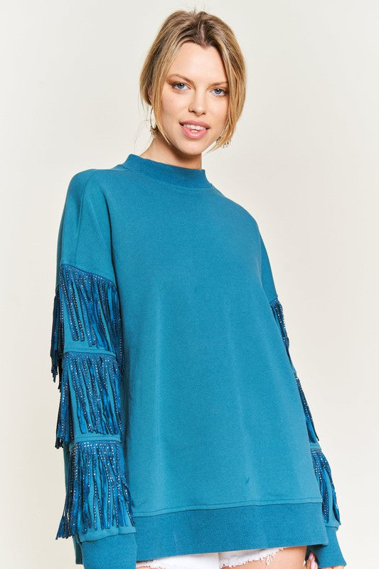 Jade By Jane Silver Studded Fringe Sleeve Top