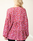 Celeste Full Size Floral V-Neck Balloon Sleeve Blouse