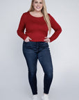 Plus Classic Ribbed Round Neck Long Sleeve Top