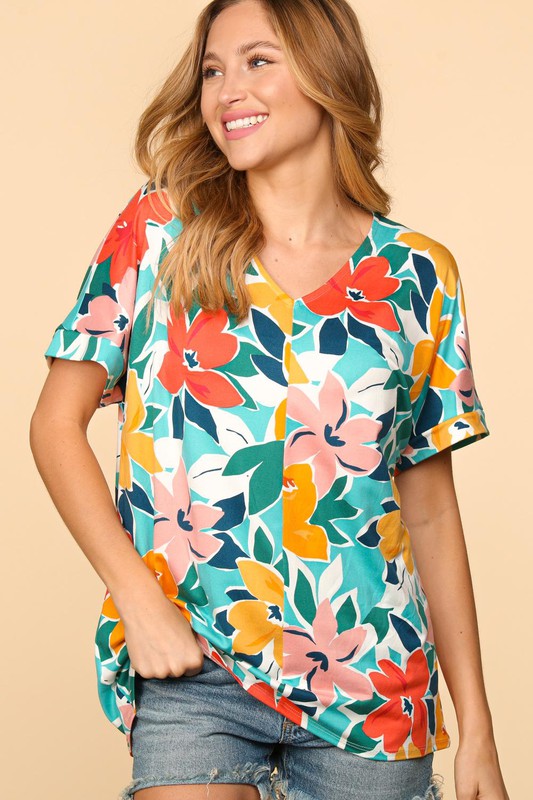 Haptics PLUS Floral Loose Fit Short Sleeve Top