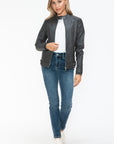 Snobbish Faux Leather Biker Jacket with Side Zip Pockets