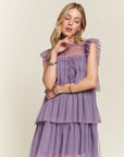 ADORA Layered Ruffled Cap Sleeve Mesh Dress