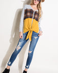 e Luna Solid Plaid Mixed Top