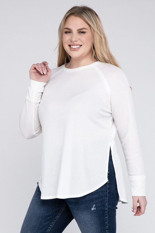 ZENANA Plus Melange Baby Waffle Long Sleeve Top