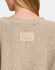 Zenana Notched Side Slit Patch Sweater