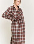 Plus Jade by Jane Plaid Print Collar Long Shirt Dress