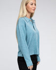 Zenana Brushed Melange Hacci Collared Sweater